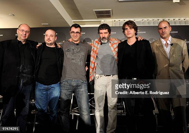 Producer Raul Garcia, composer Sergio De La Puente, producer Manuel Sicilia, producer Antonio Banderas and producer Enrique Posner attend the press...