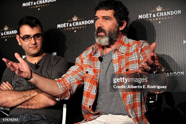 Producer Manuel Sicilia and producer Antonio Banderas attend the press conference for the Oscar nominated film "La Dama y La Muerte" on March 5, 2010...