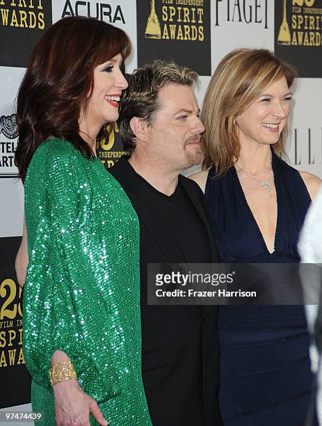 Actor Eddie Izzard , Film Independent Executive Director Dawn Hudson and guest arrive at the 25th Film Independent's Spirit Awards held at Nokia...