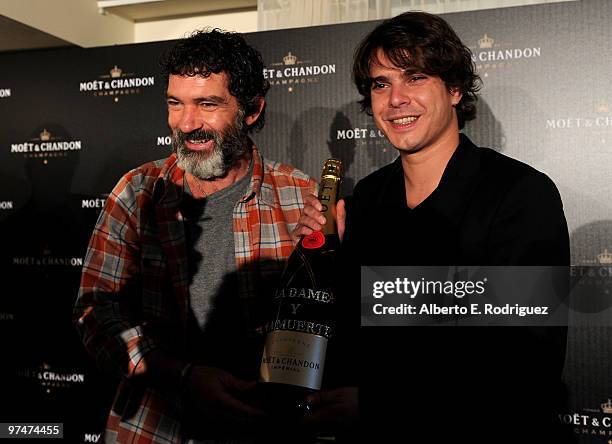 Producer Antonio Banderas and director Javier Recio Gracia attend the press conference for the Oscar nominated film "La Dama y La Muerte" on March 5,...