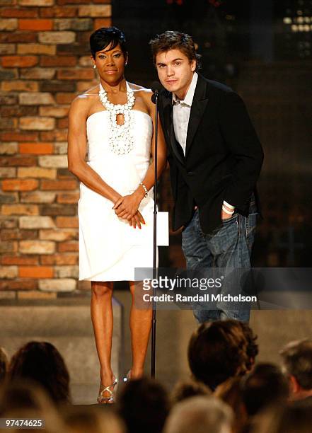 Actress Regina King and actor Emile Hirsch speak onstage at the 25th Film Independent Spirit Awards held at Nokia Theatre L.A. Live on March 5, 2010...