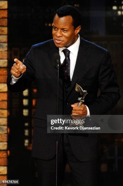 Screenwriter Geoffrey Fletcher accepts Best First Screenplay award for "Precious" onstage during the 25th Film Independent's Spirit Awards held at...
