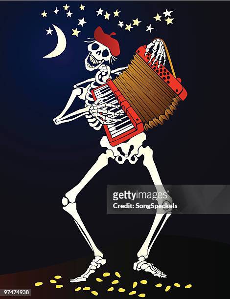 day of the dead _ accordion playing skeleton - playing dead stock illustrations