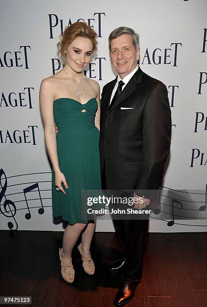 Actress Deborah Francois, wearing Piaget, and President of Piaget North America in the Piaget Lounge at the 25th Film Independent Spirit Awards held...