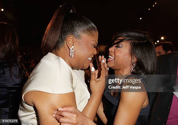 Actresses Mo'Nique and Taraji P. Henson backstage at the 25th Film Independent Spirit Awards held at Nokia Theatre L.A. Live on March 5, 2010 in Los...