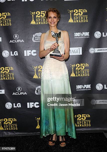 Director Lynn Shelton, winner John Cassavetes Award for "Humpday," poses in the press room at the 25th Film Independent's Spirit Awards held at Nokia...