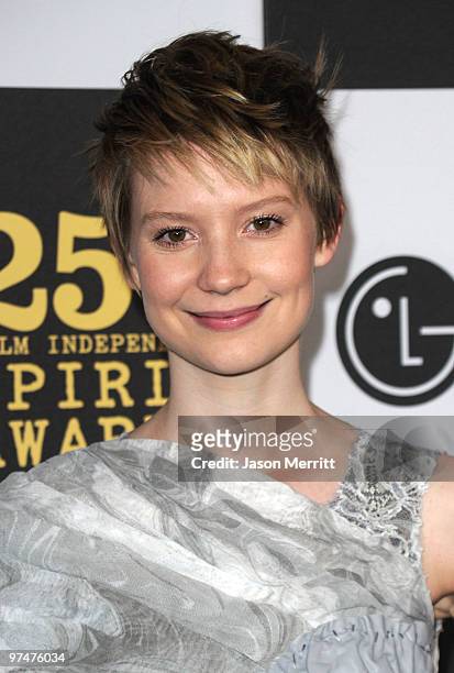 Actress Mia Wasikowska arrives at the 25th Film Independent's Spirit Awards held at Nokia Event Deck at L.A. Live on March 5, 2010 in Los Angeles,...