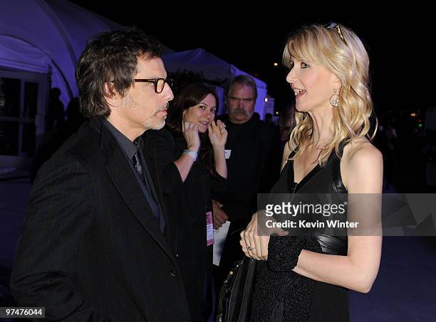 Actor Ben Stiller and acterss Laura Dern backstage at the 25th Film Independent's Spirit Awards held at Nokia Event Deck at L.A. Live on March 5,...