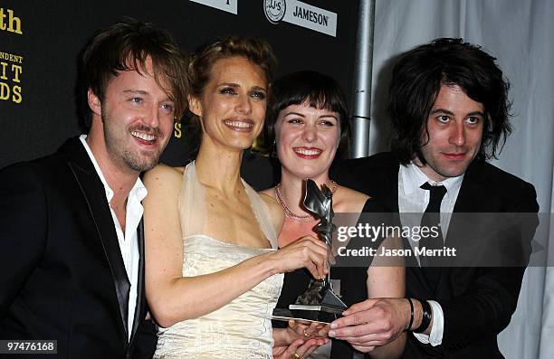 Actor Joshua Leonard, director Lynn Shelton, actor Alycia Delmore and cinematographer Benjamin Kasulke, winners of the John Cassavetes Award for...