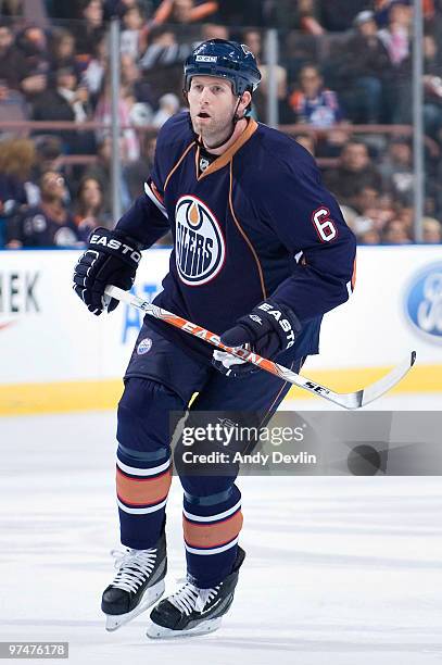 Ryan Whitney of the Edmonton Oilers plays his first game as a member of the Edmonton Oilers, the game came against the Minnesota Wild at Rexall Place...