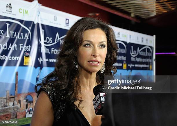 Actress Sofia Milos gets interviewed on the red carpet at the 5th Annual Los Angeles Italia Film, Fashion and Art Festival on March 5, 2010 in Los...