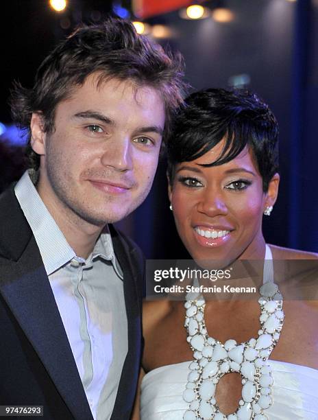 Actor Emile Hirsch and actress Regina King attend the ELLE Green Room at the 25th Film Independent Spirit Awards held at Nokia Theatre L.A. Live on...