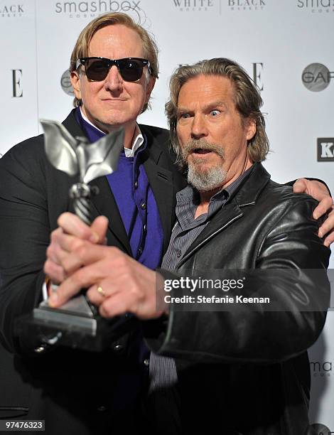 Musician T-Bone Burnett and actor Jeff Brdiges attend the ELLE Green Room at the 25th Film Independent Spirit Awards held at Nokia Theatre L.A. Live...