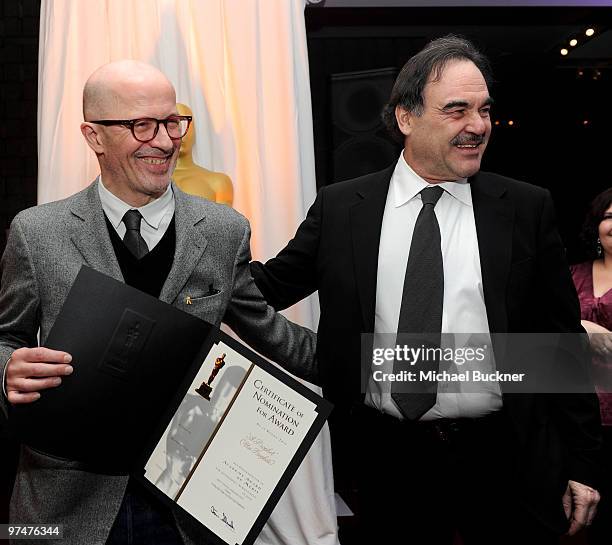 Director Jacques Audiard and director Oliver Stone attend the 82nd Annual Academy Awards Foreign Language Film Award Directors Reception at the...