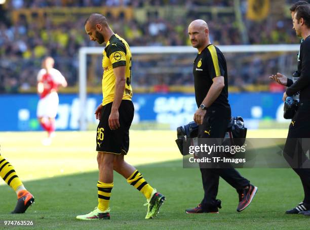 Oemer Toprak of Dortmund leaves the field during the Bundesliga match between Borussia Dortmund and 1. FSV Mainz 05 at Signal Iduna Park on May 5,...