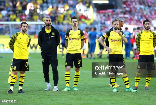 Gonzalo Castro of Dortmund, Oemer Toprak of Dortmund, Julian Weigl of Dortmund, Marcel Schmelzer of Dortmund and Nuri Sahin of Dortmund look dejected...