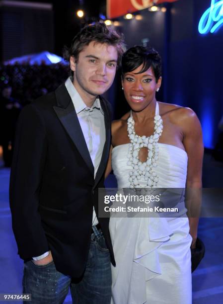 Actor Emile Hirsch and actress Regina King attend the ELLE Green Room at the 25th Film Independent Spirit Awards held at Nokia Theatre L.A. Live on...