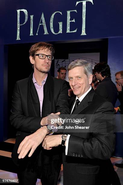 Actor Raymond McKinnon, wearing Piaget, and President of Piaget North America Larry Boland in the Piaget Lounge at the 25th Film Independent Spirit...
