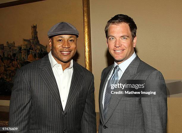 Actors LL Cool J and Michael Weatherly arrive at the 47th Annual ICG Publicist Awards at the Hyatt Regency Century Plaza on March 5, 2010 in Century...