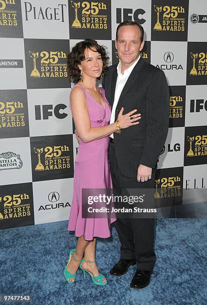 Actress Jennifer Grey and actor Clark Gregg arrive at the 25th Film Independent Spirit Awards sponsored by Piaget held at Nokia Theatre L.A. Live on...