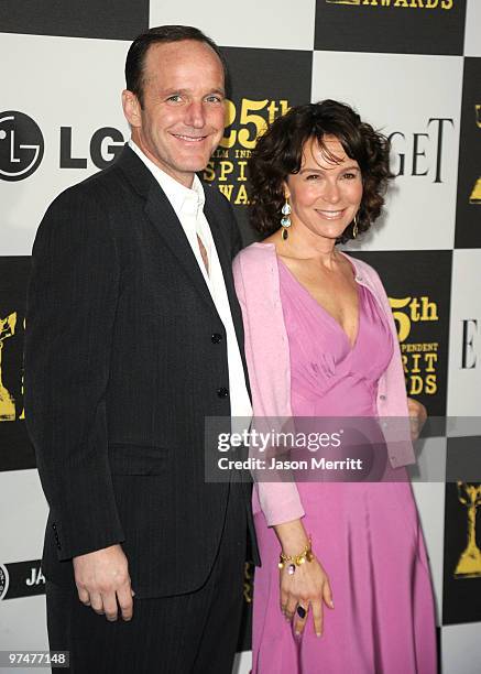 Actors Clark Gregg and Jennifer Grey arrives at the 25th Film Independent's Spirit Awards held at Nokia Event Deck at L.A. Live on March 5, 2010 in...