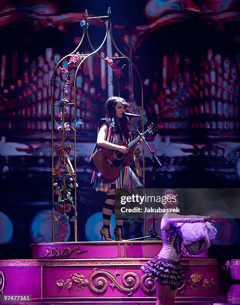 Danish singer and songwriter Aura Dione performs live at ''The Dome 53'' concert event at the Velodrom on March 5, 2010 in Berlin, Germany.