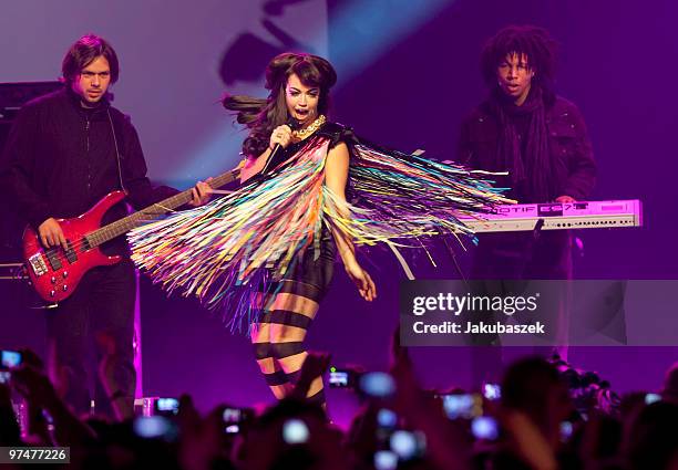 Danish singer and songwriter Aura Dione performs live at ''The Dome 53'' concert event at the Velodrom on March 5, 2010 in Berlin, Germany.