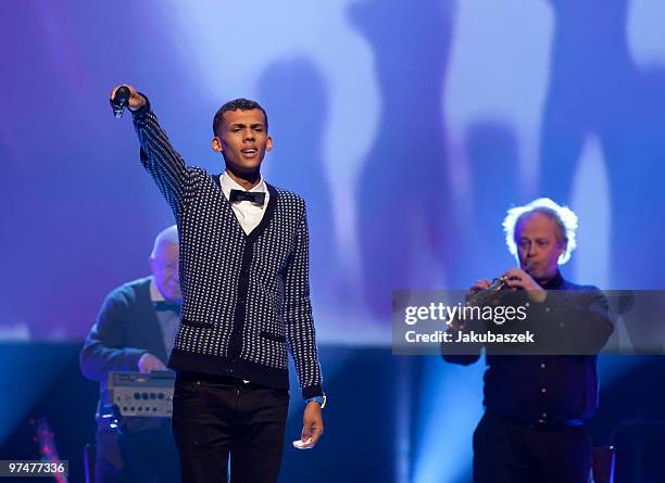 Belgian singer and songwriter Stromae performs live at ''The Dome 53'' concert event at the Velodrom on March 5, 2010 in Berlin, Germany.