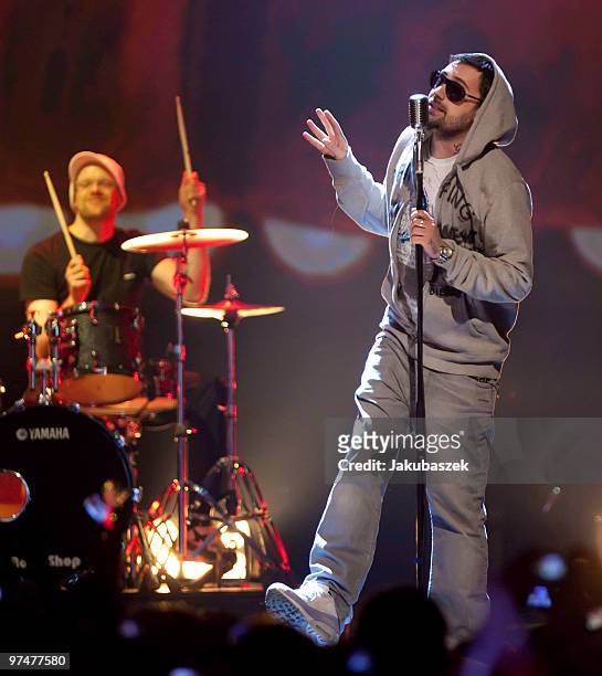 Rapper Sido performs live at ''The Dome 53'' concert event at the Velodrom on March 5, 2010 in Berlin, Germany.