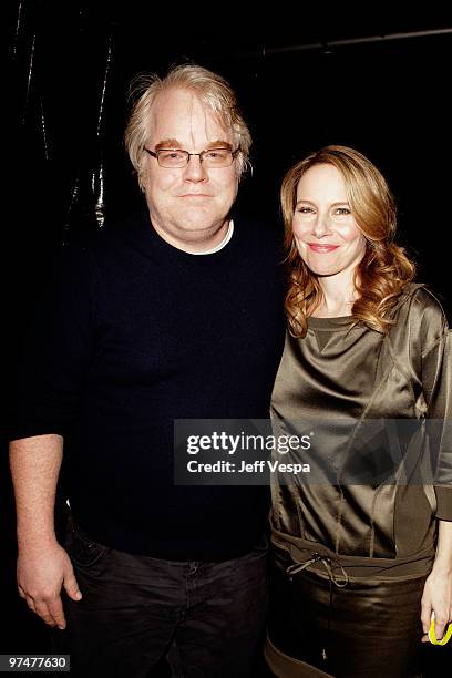 Presenters Amy Ryan and Philip Seymour Hoffman backstage at the 25th Film Independent Spirit Awards held at Nokia Theatre L.A. Live on March 5, 2010...