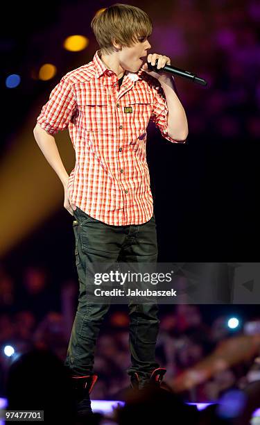 Canadian singer Justin Bieber performs live at ''The Dome 53'' concert event at the Velodrom on March 5, 2010 in Berlin, Germany.