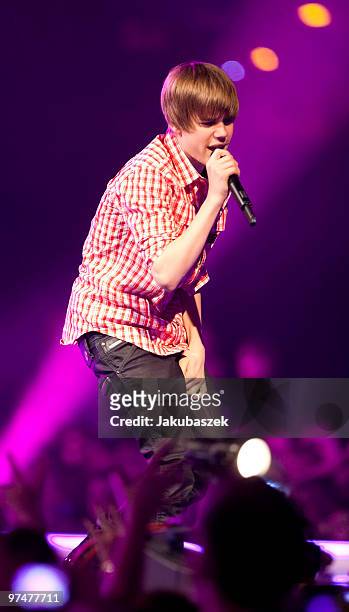Canadian singer Justin Bieber performs live at ''The Dome 53'' concert event at the Velodrom on March 5, 2010 in Berlin, Germany.