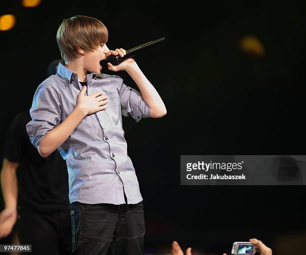 Canadian singer Justin Bieber performs live at ''The Dome 53'' concert event at the Velodrom on March 5, 2010 in Berlin, Germany.