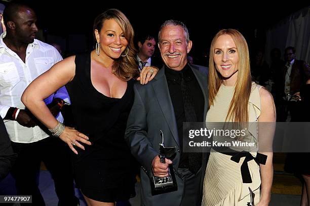 Singer/actress Mariah Carey, producer Gary Magness and producer Sarah Siegel-Magness backstage at the 25th Film Independent's Spirit Awards held at...