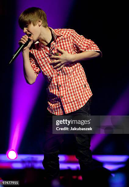 Canadian singer Justin Bieber performs live at ''The Dome 53'' concert event at the Velodrom on March 5, 2010 in Berlin, Germany.