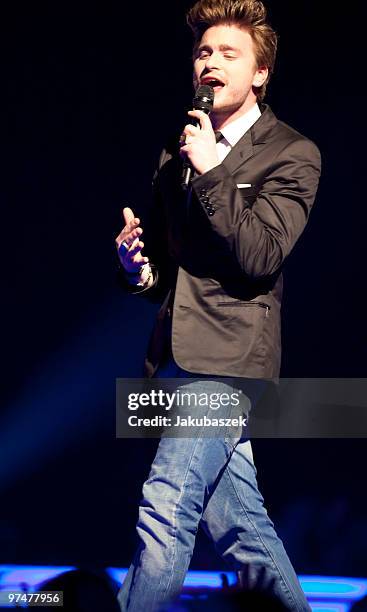 Swiss pop singer Baschi performs live at ''The Dome 53'' concert event at the Velodrom on March 5, 2010 in Berlin, Germany.