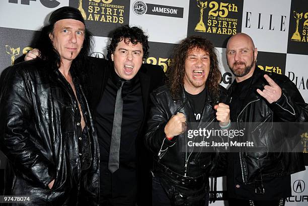 Musician Robb Reiner, director Sacha Gervasi and musicians Steve 'Lips' Kudlow and Glenn Five arrive at the 25th Film Independent's Spirit Awards...