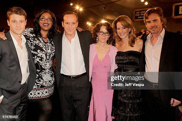 Actors Ben McKenzie, guest, Clark Gregg, Jennifer Grey, Missy Yager and Sam Trammell arrive at the 25th Film Independent Spirit Awards held at Nokia...