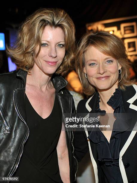 Editor in Chief, US ELLE Robbie Myers and actress Jodie Foster attend the ELLE Green Room at the 25th Film Independent Spirit Awards held at Nokia...