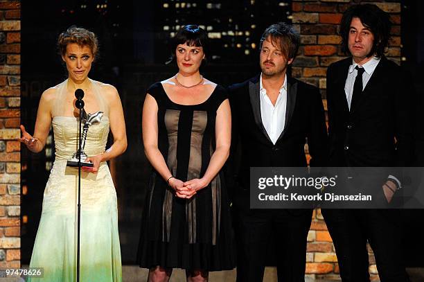 Director Lynn Shelton actors Joshua Leonard and Alycia Delmore and cinematographer Benjamin Kasulke accept the John Cassavetes Award for "Humpday"...