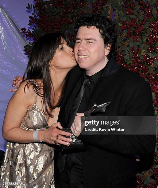 Producer Rebecca Yeldham and director Sacha Gervasi, winners Best Documentary for 'Anvil! The Story of Anvil,' backstage at the 25th Film...