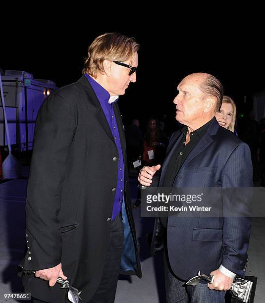 Musician T-Bone Burnett and actor Robert Duvall, winners Best First Feature for 'Crazy Heart,' backstage at the 25th Film Independent's Spirit Awards...