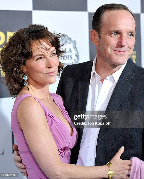 Actors Jennifer Grey and Clark Gregg arrives at the 25th Film Independent Spirit Awards held at Nokia Theatre LA Live on March 5, 2010 in Los...
