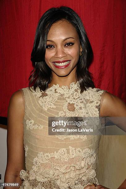 Actress Zoe Saldana attends the 3rd annual Essence Black Women In Hollywood luncheon at Beverly Hills Hotel on March 4, 2010 in Beverly Hills,...