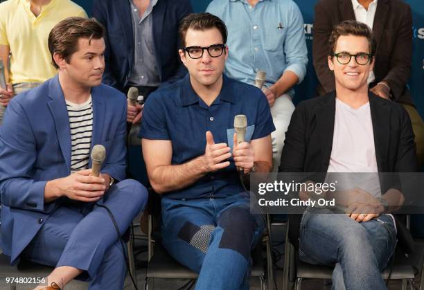 Actors Andrew Rannells, Zachary Quinto and Matt Bomer take part in SiriusXM's Town Hall with the cast of 'Boys In The Band' hosted by Andy Cohen at...