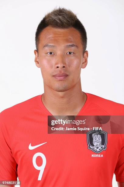 Kim Shin-Wook of South Korea poses during the official FIFA World Cup 2018 portrait session at on June 14, 2018 in Saint Petersburg, Russia.
