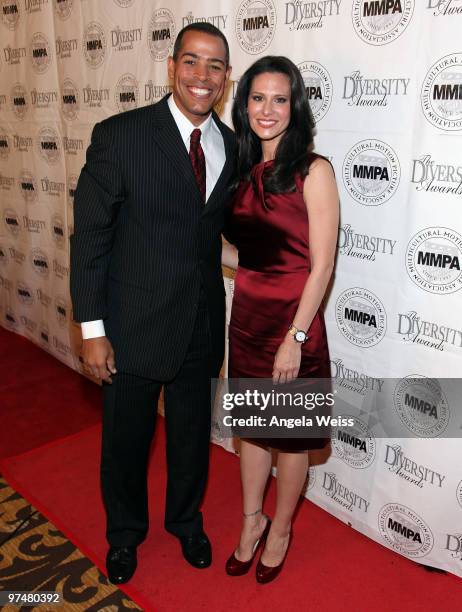 News anchors Chris Schauble and Alycia Lane attend the 17th annual Multicultural Motion Picture Association student filmmaker Oscar luncheon at...