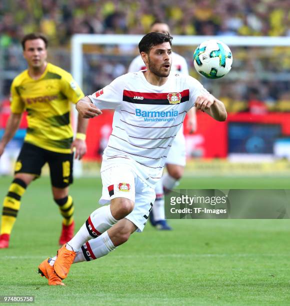 Kevin Volland of Leverkusen controls the ball during the Bundesliga match between Borussia Dortmund and Bayer 04 Leverkusen at Signal Iduna Park on...