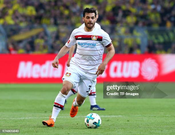 Kevin Volland of Leverkusen controls the ball during the Bundesliga match between Borussia Dortmund and Bayer 04 Leverkusen at Signal Iduna Park on...