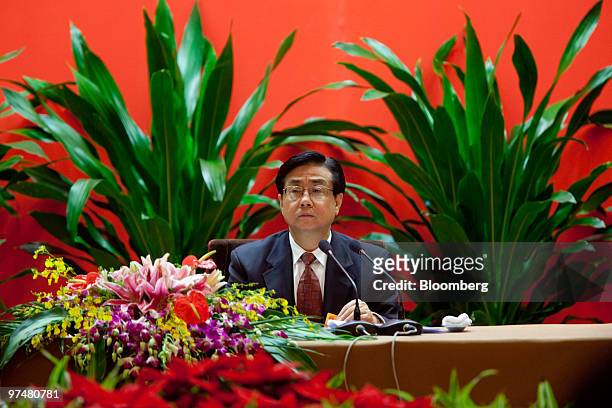 Zhao Hongzhu, party secretary of Zhejiang province, attends a Zhejiang province delegates meeting during the National People's Congress in Beijing,...